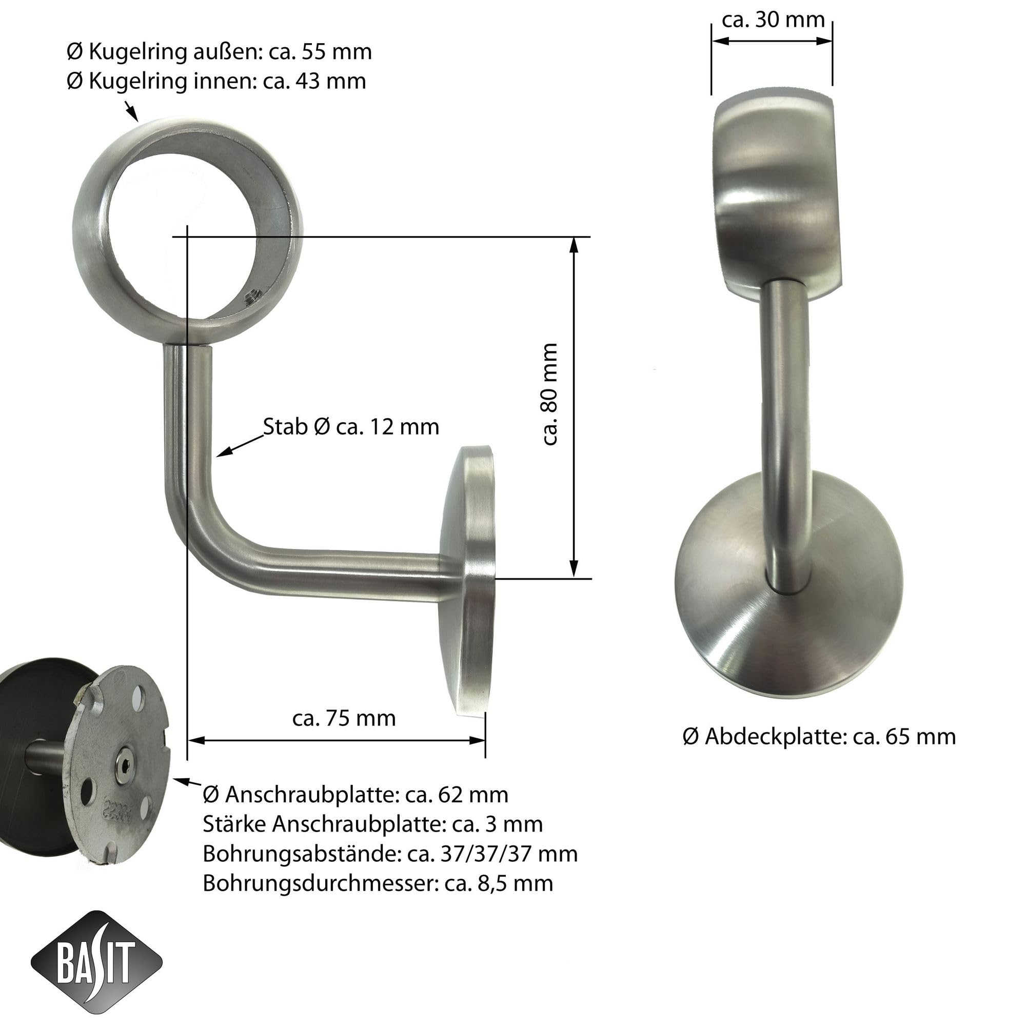 Edelstahl Kugelring Halter Rohr 42,4 mm Handlauf Geländer Aufnahme Edelstahl Kugelring Halter Rohr 42,4 mm Handlauf Geländer Aufnahme