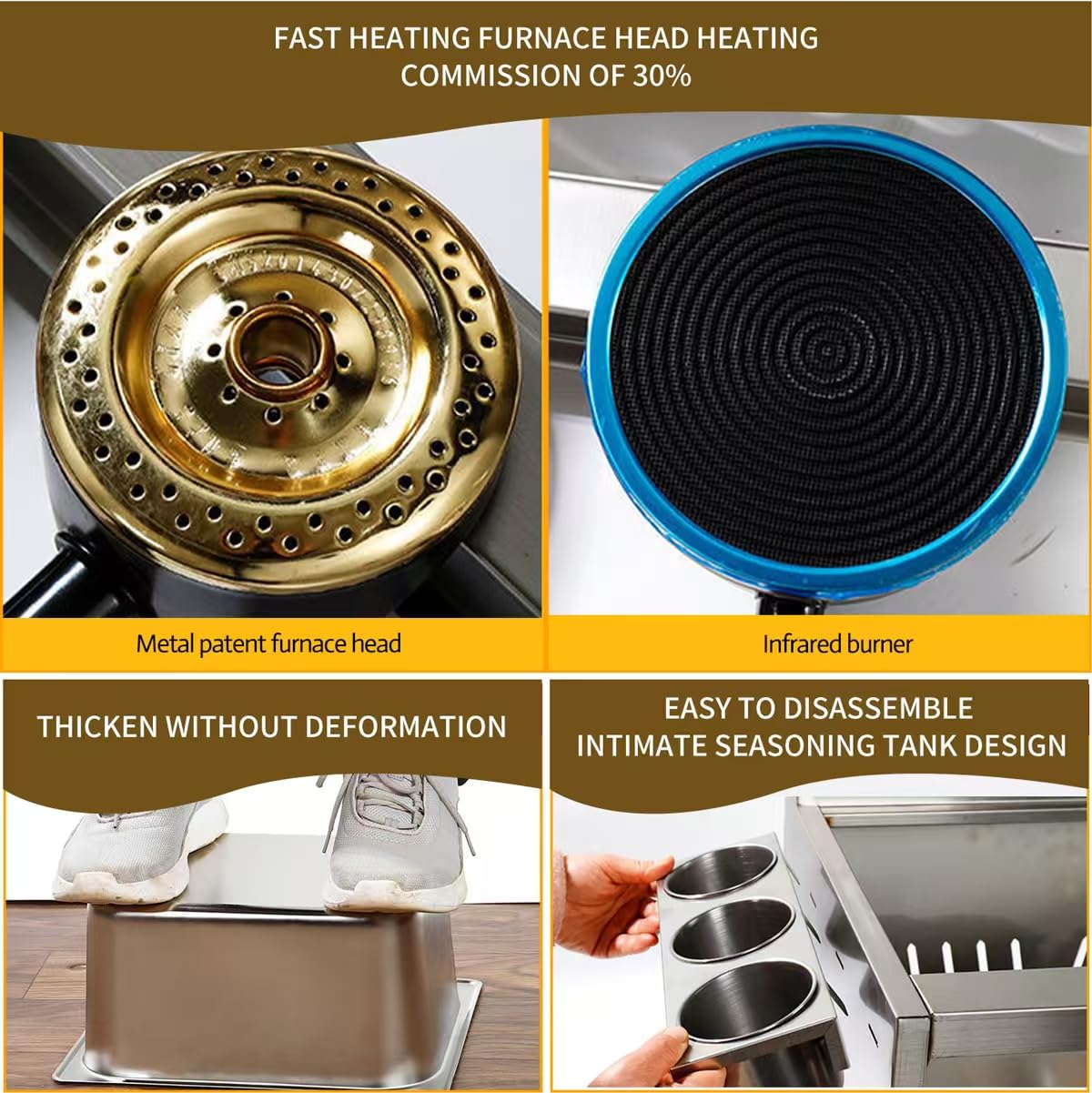 Friggitrice a gas di grande capacità, in acciaio inox, con potenza di fuoco regolabile, cestini e coperchi, ideale per patatine, ciambelle, pesce, facile da pulire per uso domestico e commerciale