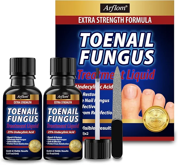 Toenail Fungus Treatment Extra Strength : 25% Undecylenic Acid Toe and Finger Nail Fungus Remover - Fast Acting Fungal Nail Revitalizer with Tea Tree Oil by Arflom 2pcs