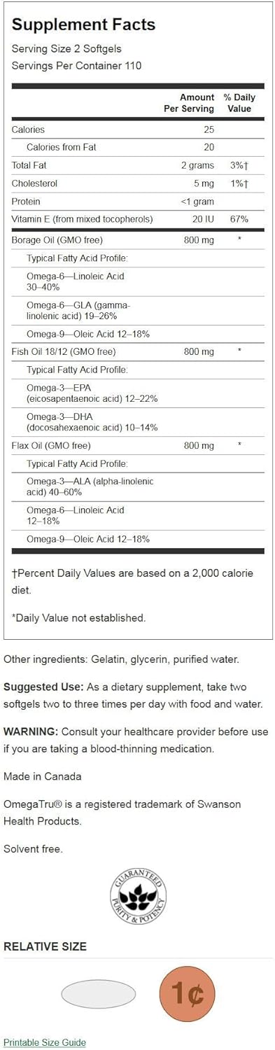 Swanson Multiomega 3-6-9 (Flax Borage Fish) 2400 Milligrams 220 Sgels : Health & Household