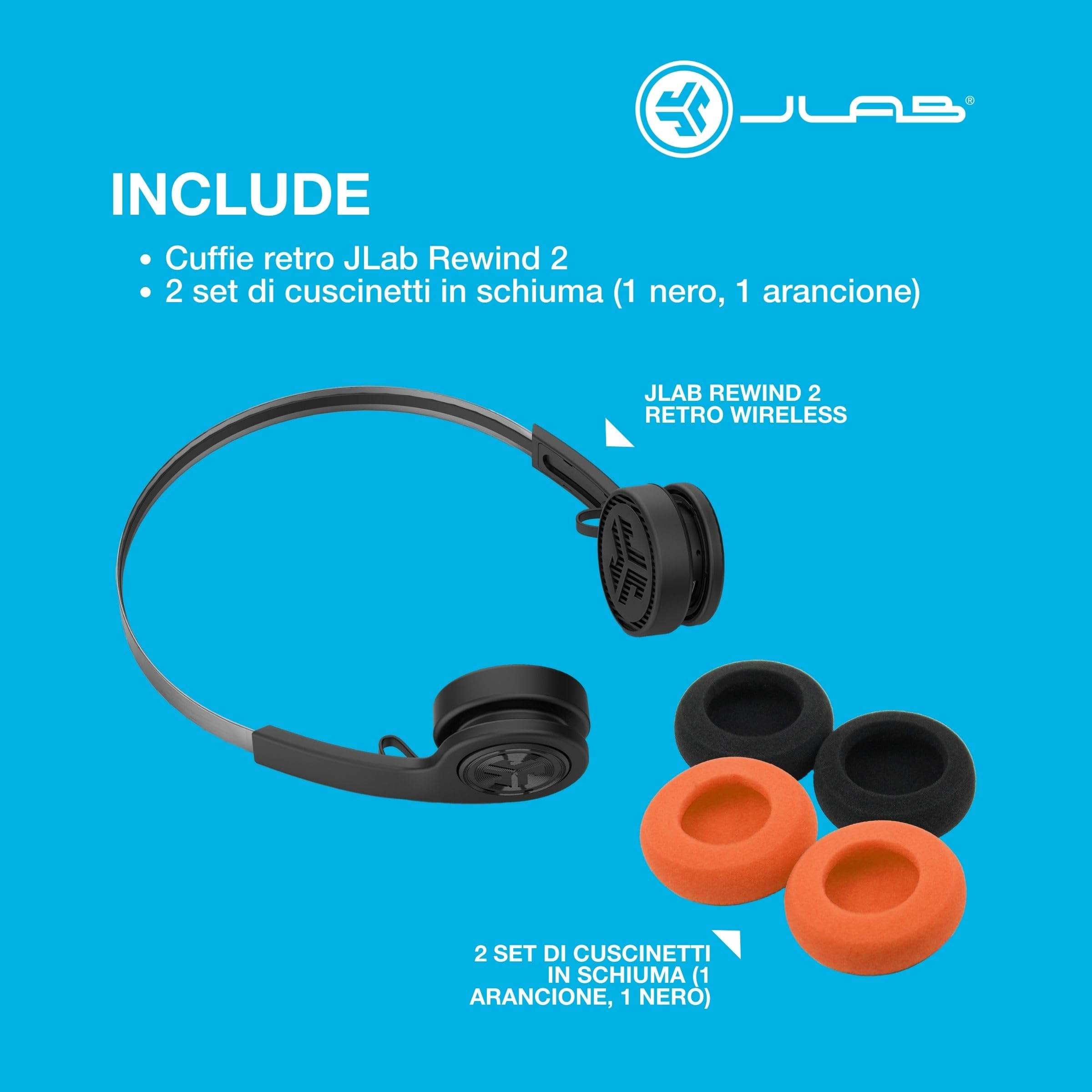 JLab Retro Headphones, Rewind 2 Wireless Headphones - Cuffie Retrò con Controlli App Personalizzati, Oltre 20 Ore di Riproduzione Bluetooth, Leggere, Look Vintage con Microfono