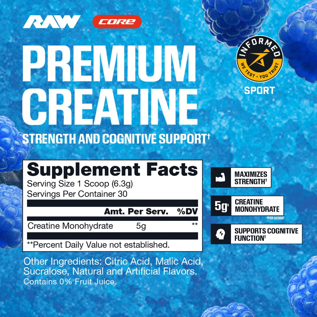 RAW Nutrition Creatine Monohydrate Powder, Blue Raspberry, 30 Servings — Amazon image 8