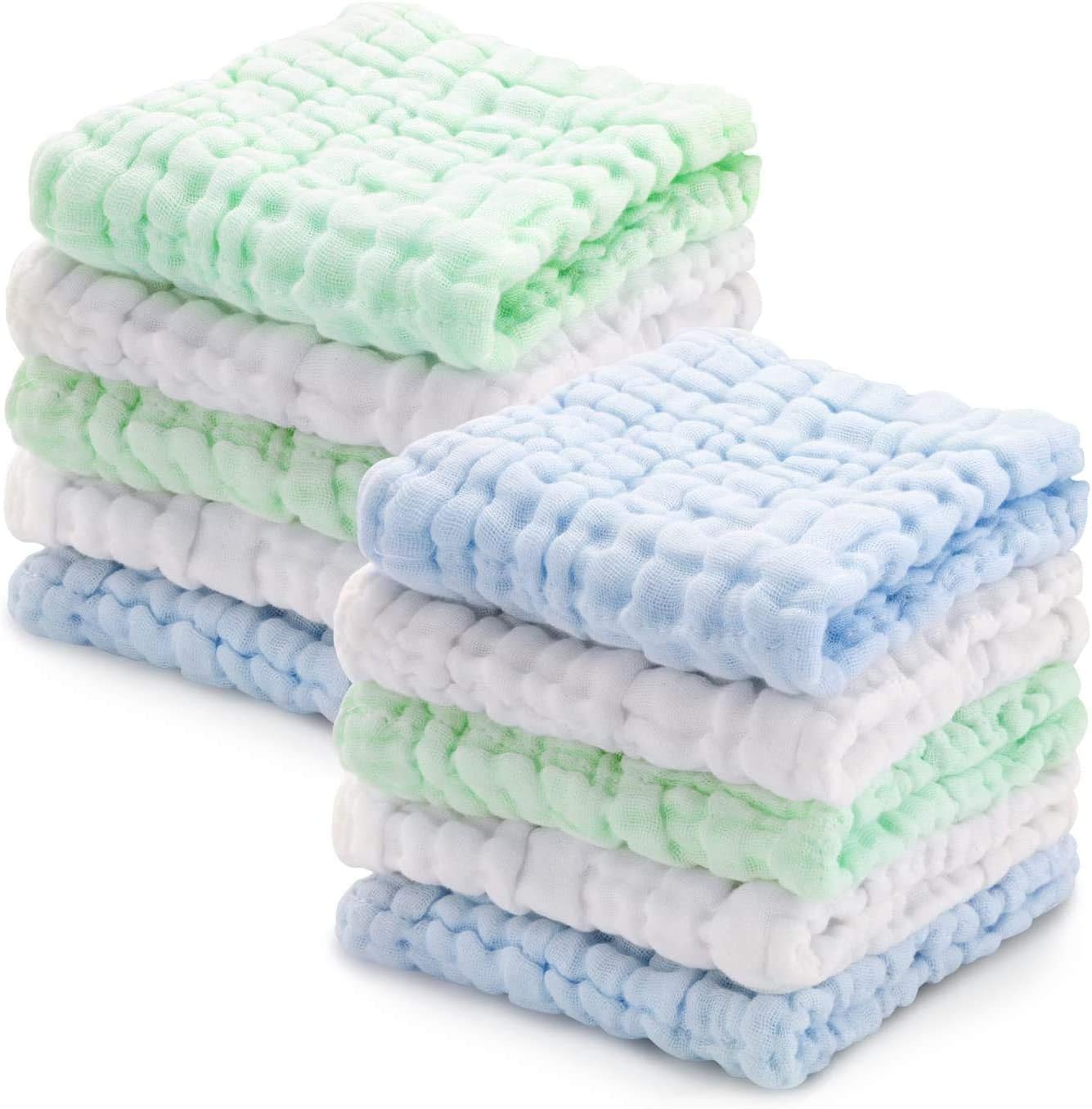 Baby Washcloths & Towels - Soft Muslin Cotton Natural Baby Wipes, Registry Squares Set - Reusable Face & Shower Towel - 10 Pack