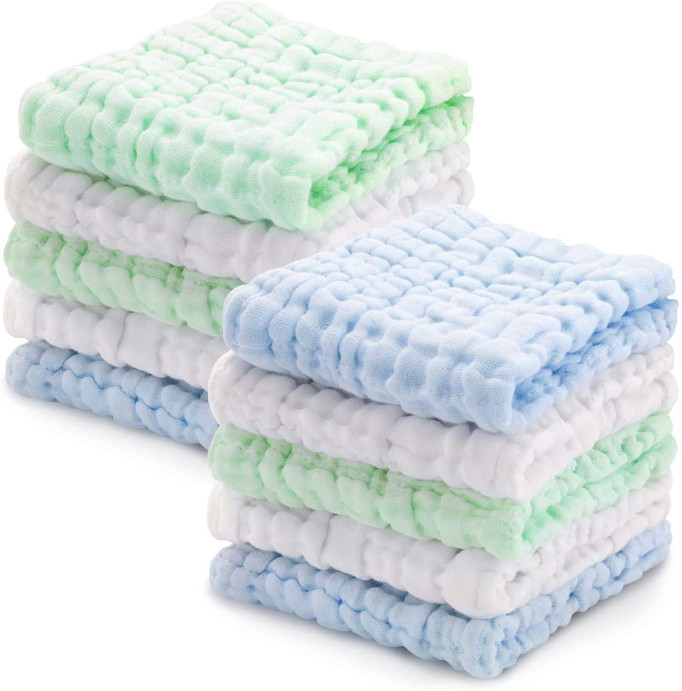 DELFINO Baby Washcloths & Towels - Soft Muslin Cotton Natural Baby Wipes, Registry Squares Set - Reusable Face & Shower Towel - 10 Pack