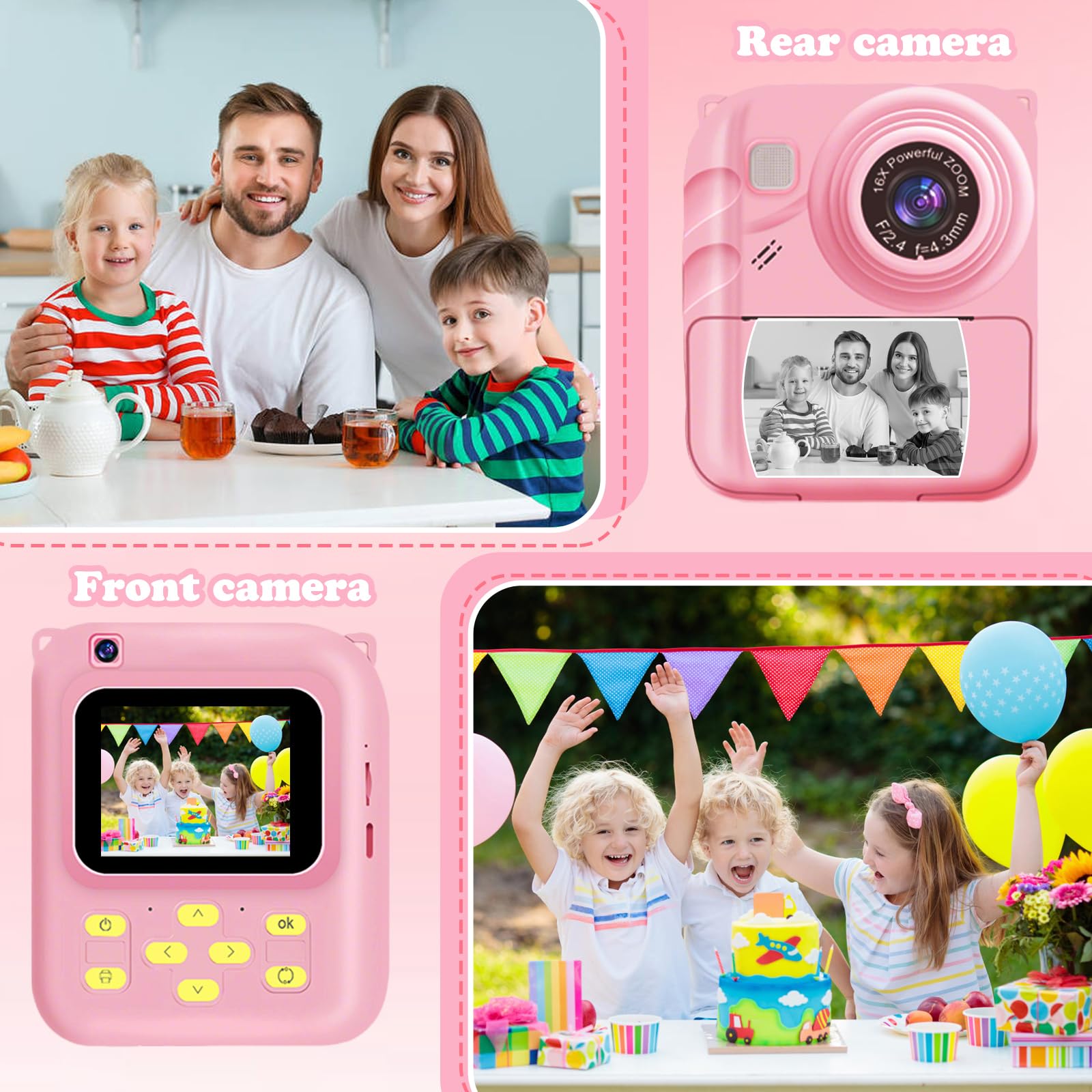 Cámara infantil para niños de 3 a 8 años, videocámara para niños con bonita cubierta y tarjeta SD de 32 GB para niñas y niños (rosa)