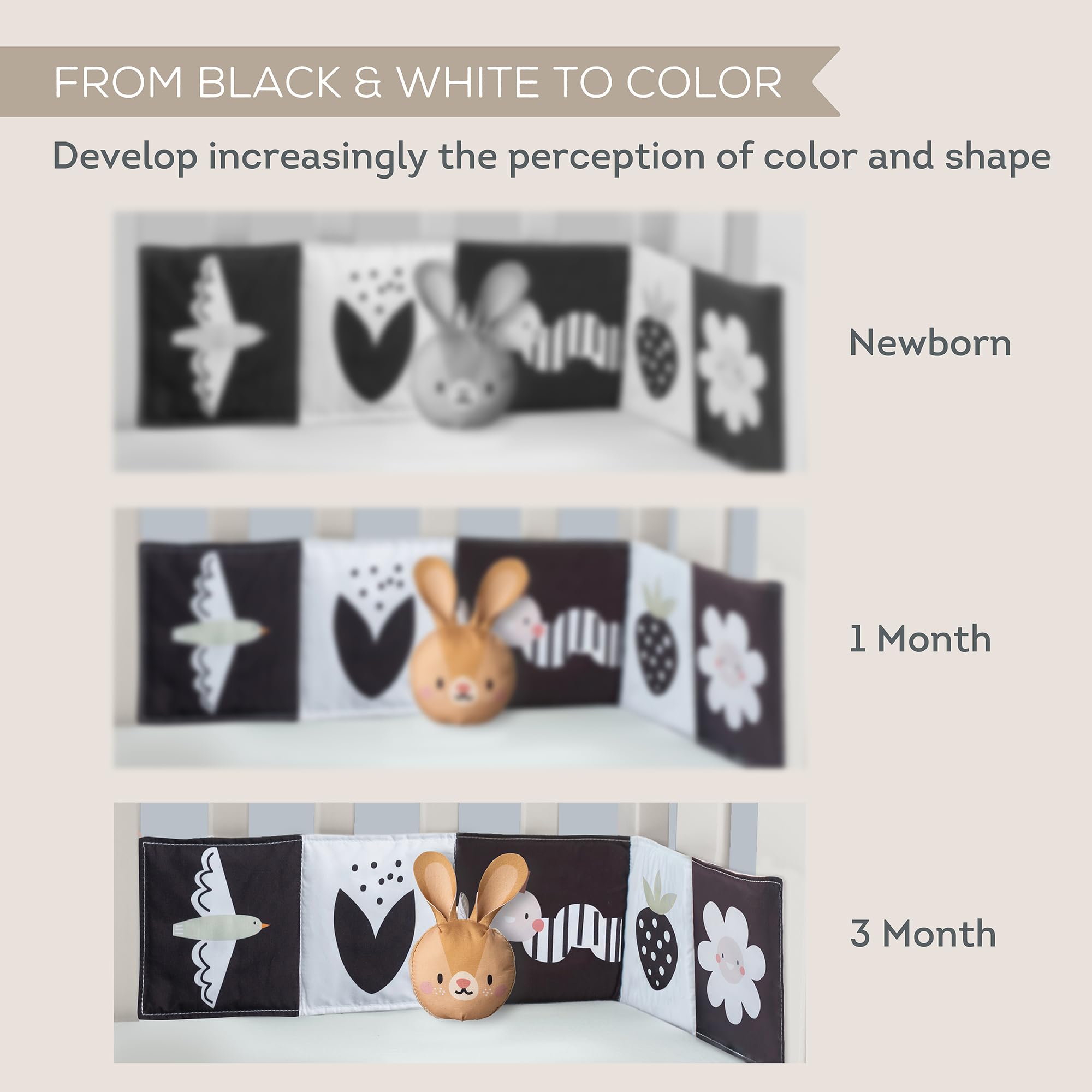 Taf Toys Bunny Pram Book & Toy Set | High Contrast Black & White Infant Visual Stimulation | Soft Fabric for Newborn Cognitive Development | Baby Essential Montessori Toy for 0-6 Months