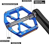 Vista 5 de MZYRH 3 Bearings Mountain Bike Platform Pedals - Flat Alloy 9/16" Non-Slip Bicycle Pedals Blue with Reflectors