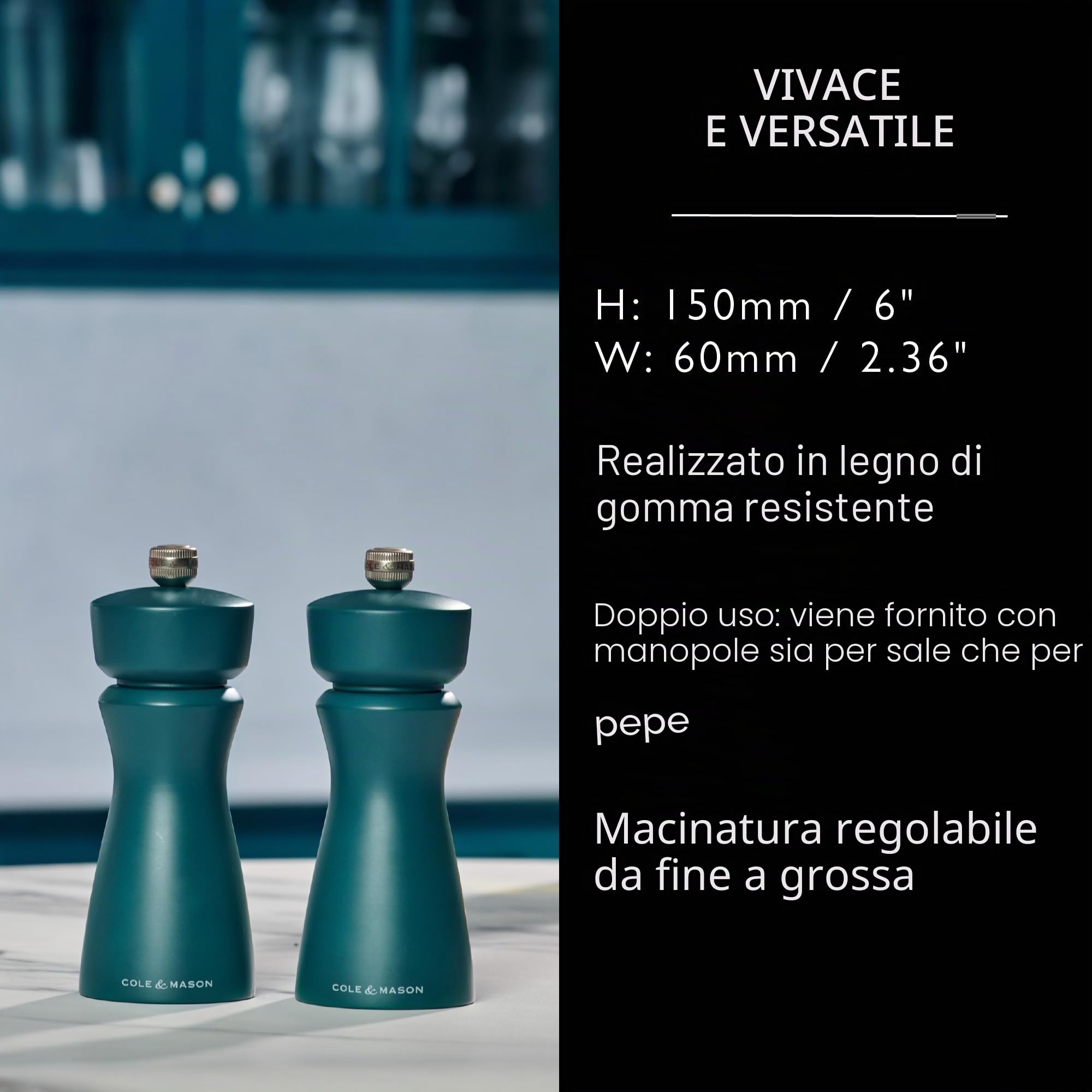 Cole & Mason Kenton Macinasale e Pepe, Sale Marino, Macinatura Regolabile, Meccanismo in Ceramica Durevole, Include 1 Macinino, 15cm