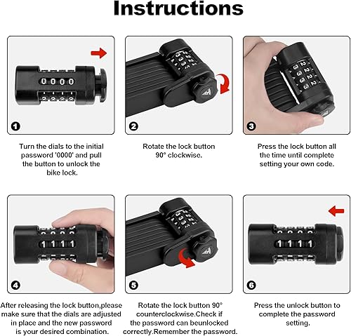Miniatura 4 de Cerradura plegable antirrobo para bicicleta, cerradura de cadena plegable de combinación para bicicleta, scooter y motocicleta, 0.8 pulgadas de