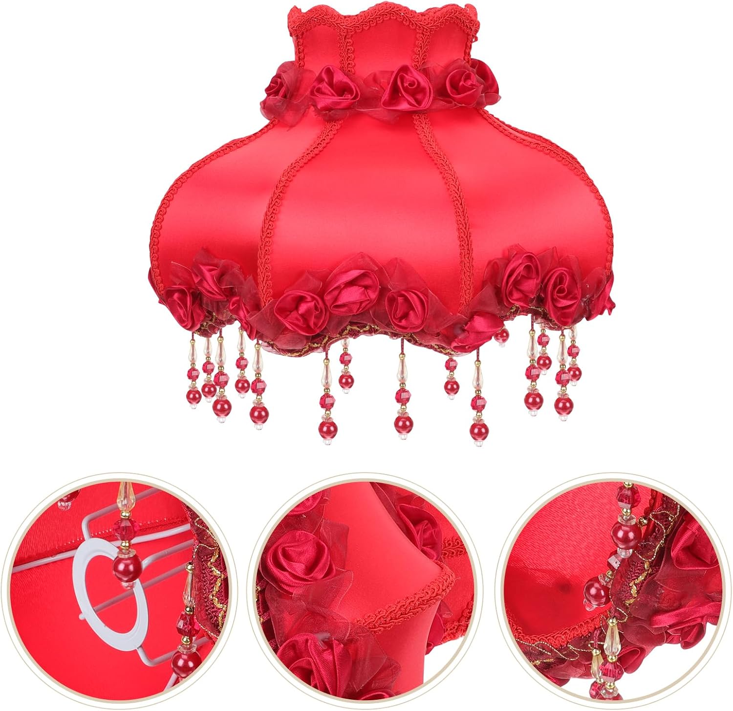 Angoily Cloth Lamp Shade, European Style Lampshade with Bead Tassel, Fabric Scallop Dome Lamp Shades, Floral Lamp Shade Replacement for Floor Lamps Sconce Table Lamps (Random Style)