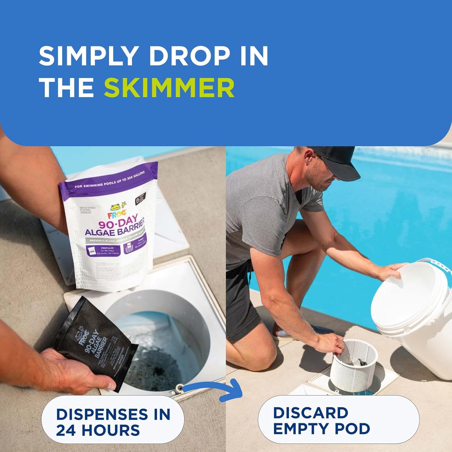 FROG 90-Day Algae Barrier - Dry Formula Algaecide Prevents Black, Green and Yellow Algae for Pools up to 20,000 Gallons - Pool Maintenance & Algae Prevention - 2 Pods