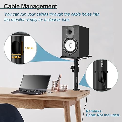 Miniatura 4 de Juego de 2 Soportes de Monitor de Estudio Robustos para Escritorio con Abrazadera para Altavoces y Gestión de Cables