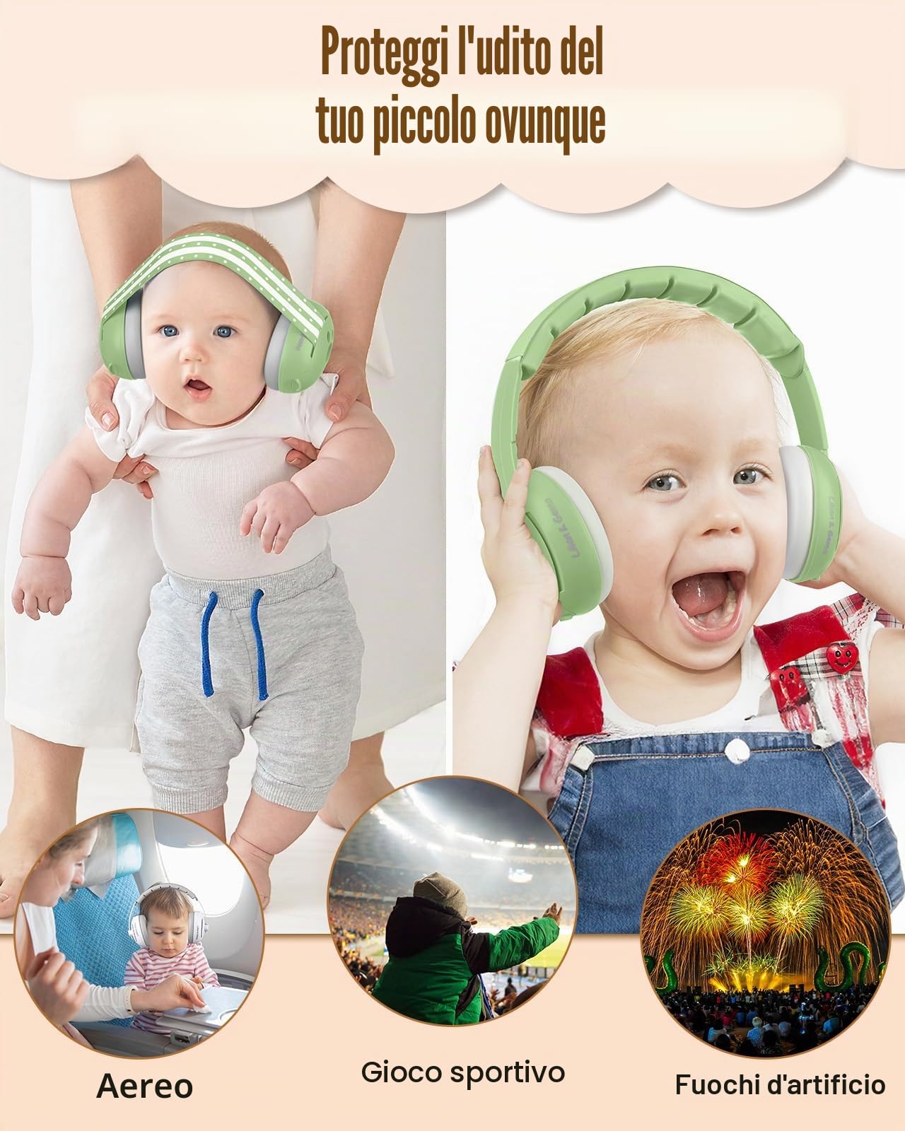 Lilian&Gema Casco Anti Rumore 2 in 1, Confortevole e Regolabile per Bambini fino a 48 Mesi, Ideale per Sonno e Attività