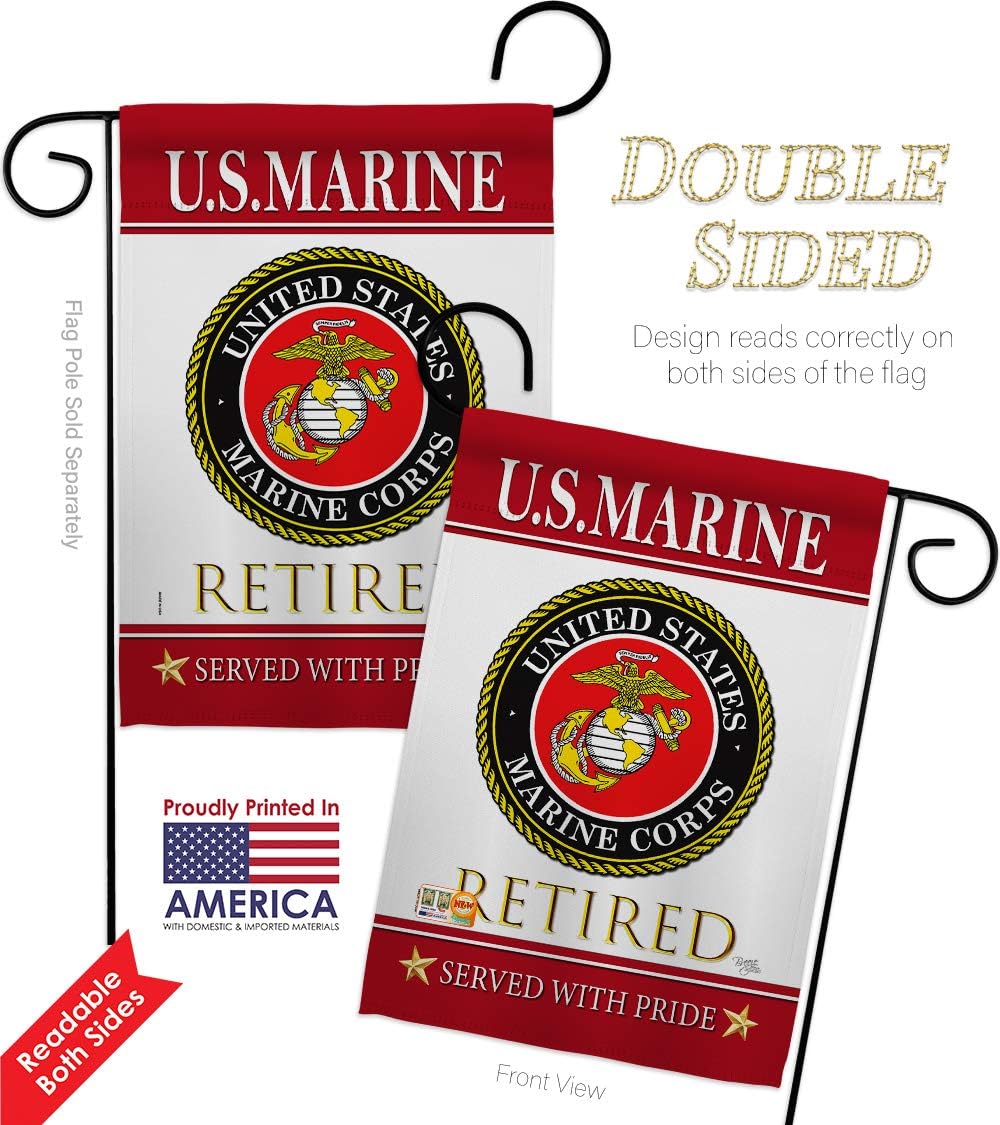 Marine Corps US Retired Garden Flag Armed Forces USMC Semper Fi United State American Military Veteran Retire Official Small Decorative Gift Yard House Banner Double-Sided Made In USA 13 X 18.5