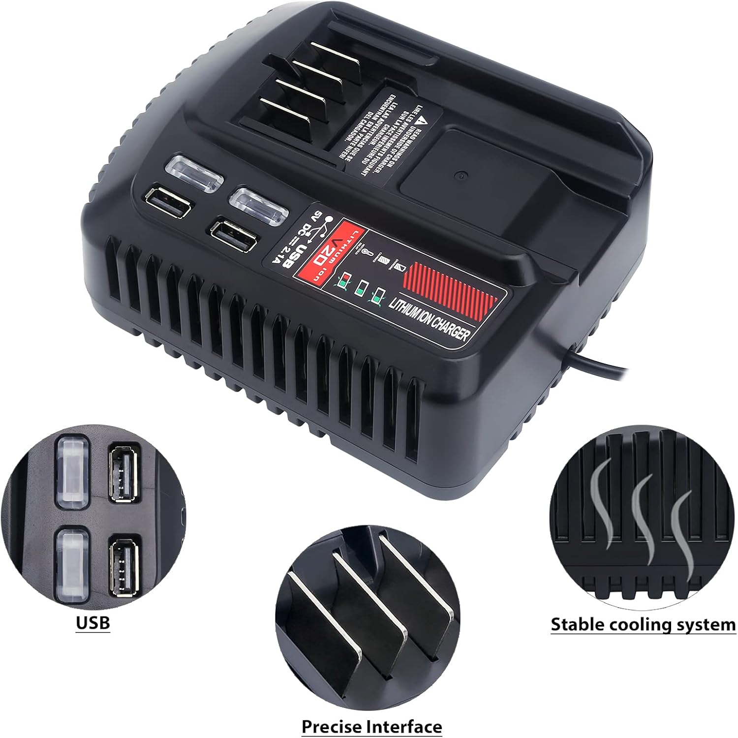 20V Battery Charger Replacement for Craftsman V20 Lithium Ion 20Volts Battery CMCB104 CMCB202 CMCB201 CMCB209 CMCB205 CMCB100 CMCB102 CMCB101 with USB Port(Only for 20V,not for 19.2V) - Image 6