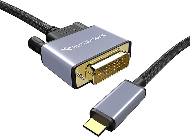 BlueRigger USB C to DVI Cable (2M, 4K 30Hz, USB 3.1 Type C to DVI, Thunderbolt 3 to DVI) USB-C to DVI-D Cable Compatible with Samsung Galaxy, Surface Book, MacBook Pro, Dell, Pixelbook and More