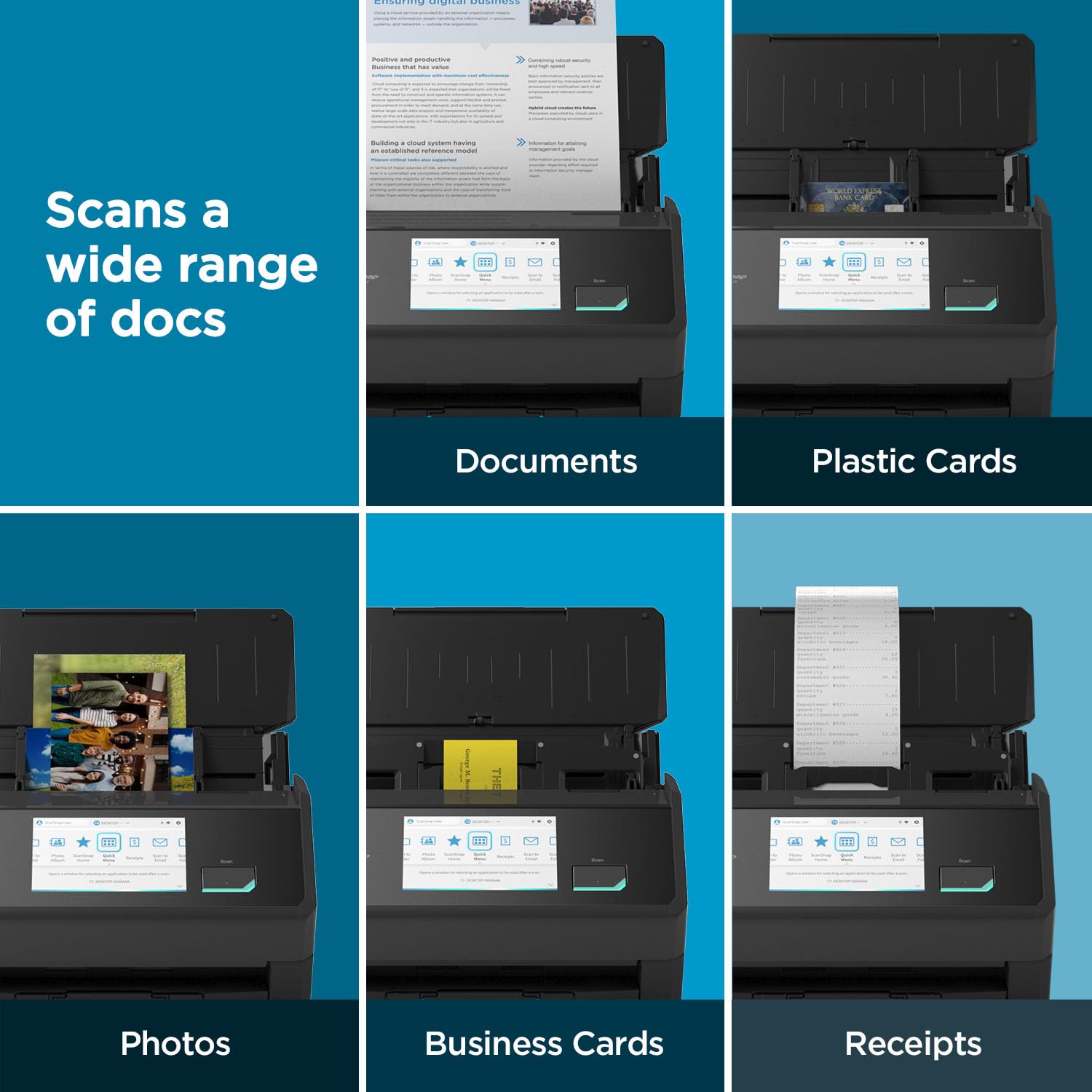 ScanSnap iX2500 Receipt Edition, Works with QuickBooks, Wireless or USB High-Speed Cloud Enabled Invoices & Receipts Scanner, 100 Page Auto Document Feeder for Mac or PC, Black — view 4