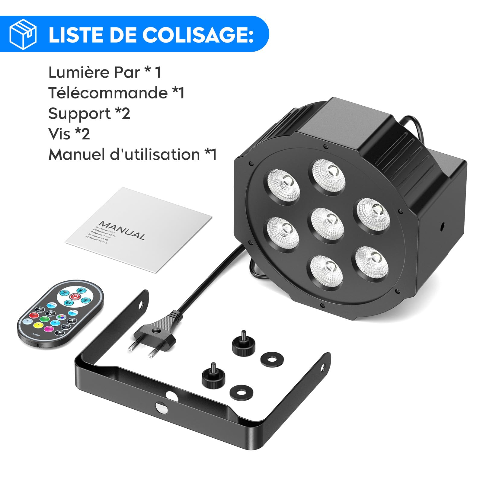 4PCS RGBW 7 Par LED Éclairage de Scène, Lumière Scène DMX Effets de Lumière Disco avec Télécommande et Activation Sonore pour DJ Lumière de Soirée Bar Concert Halloween Noël
