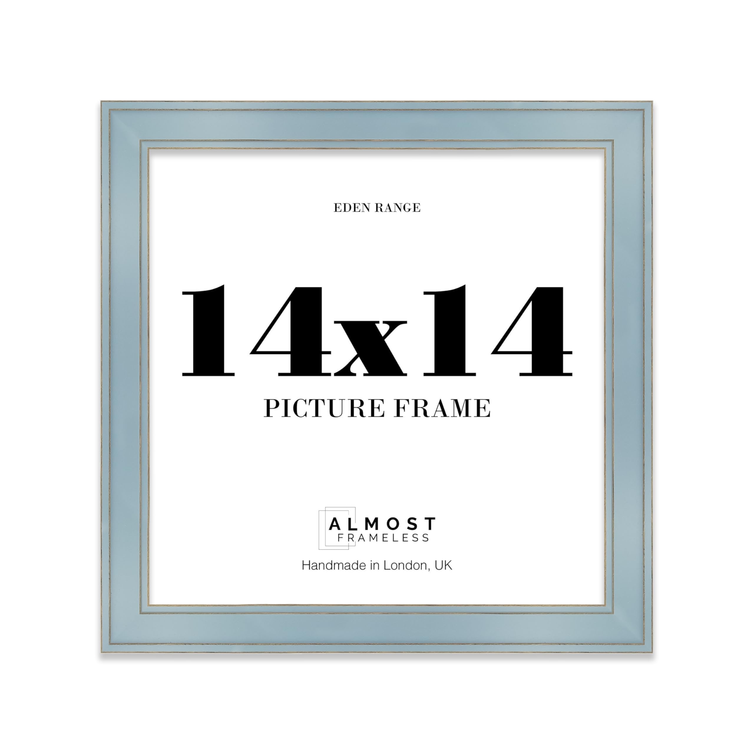 14x14 Cornflower Blue Picture Frame - Shabby Chic Photo Frame with Distressed Finish, Gold Trim, Wall Hooks, 37mm Edge - 1 Pack