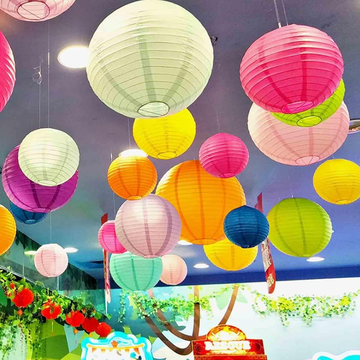 12 lanterne di carta rosa e arancione, lanterne di carta rotonde per decorazioni di nozze, feste di compleanno, decorazione per feste in giardino