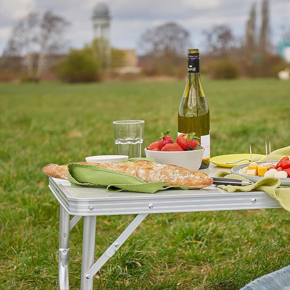 VIRSUS Tavolo Pieghevole da Picnic con Struttura in Alluminio 1208, Gambe Regolabili in 2 Altezze da 25 e 59 cm, Maniglia e Piano in Formica Resistente, Tavolino da Spiaggia (75x55x59 cm)