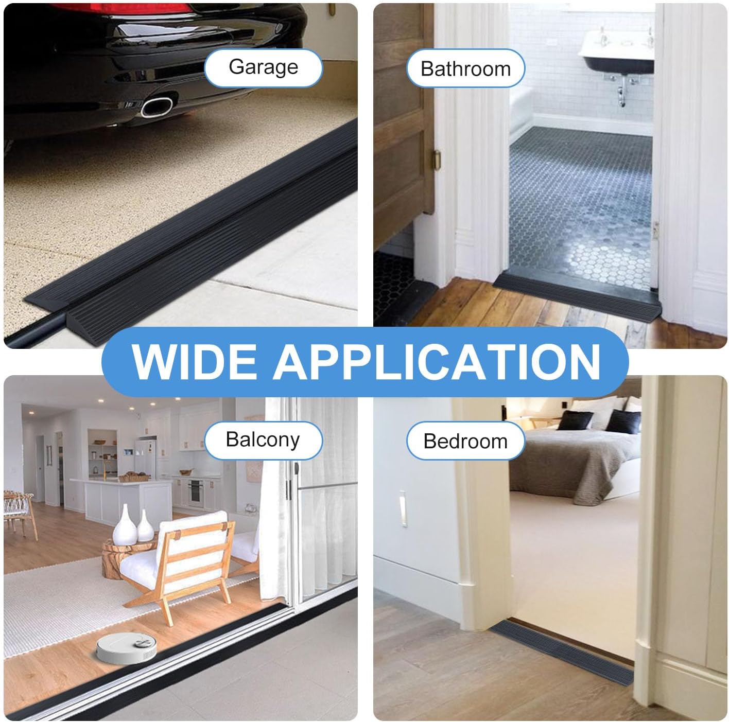lesolar 0.63'' Rise Rubber Threshold Ramp, 4.92ft Non-Slip Doorway Threshold Ramp Solid Sill Scooter Ramp Self-Adhesive Door Ramps for Wheelchair Sweeper Stroller Scooter Reducer Ramp 2.2'' Wx59.1''L