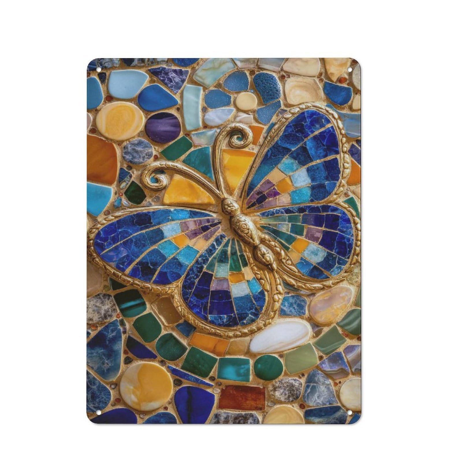Junmoney Style-24 Retro Metal Wall Sign 40X30cm With Mosaic Butterfly Art For Home Bar Wall, A Decorative Gift For A Newly Furnished Home Bar