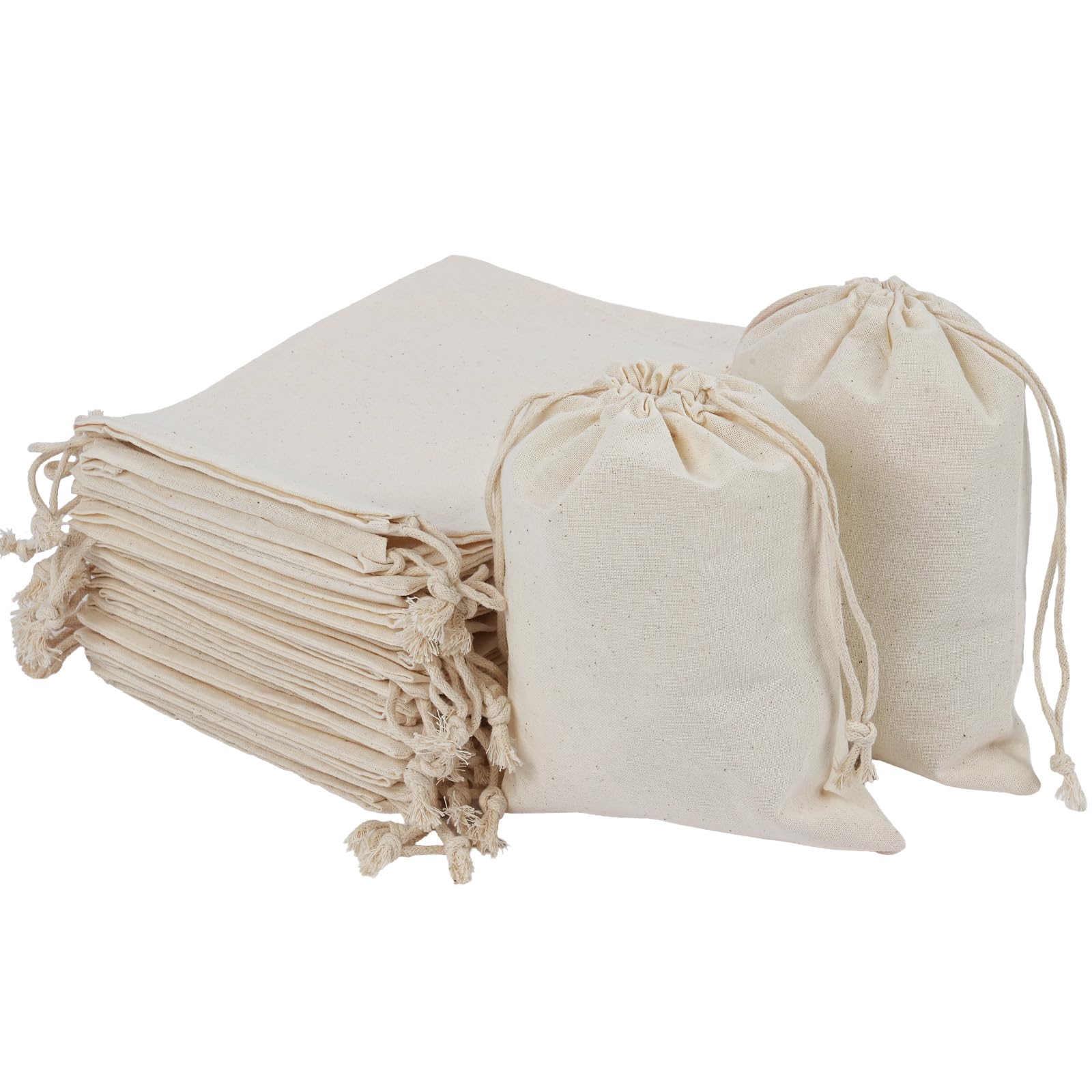 OFFCUP 30pcs Cotton Drawstring Bags, 8x10 Cm (3.15×3.94 Inch) Reusable Cotton Muslin Bag, Canvas Drawstring Bags, Cloth Gift Bag Jewellery Favour for Candy Wedding Christmas DIY Craft Children's Day