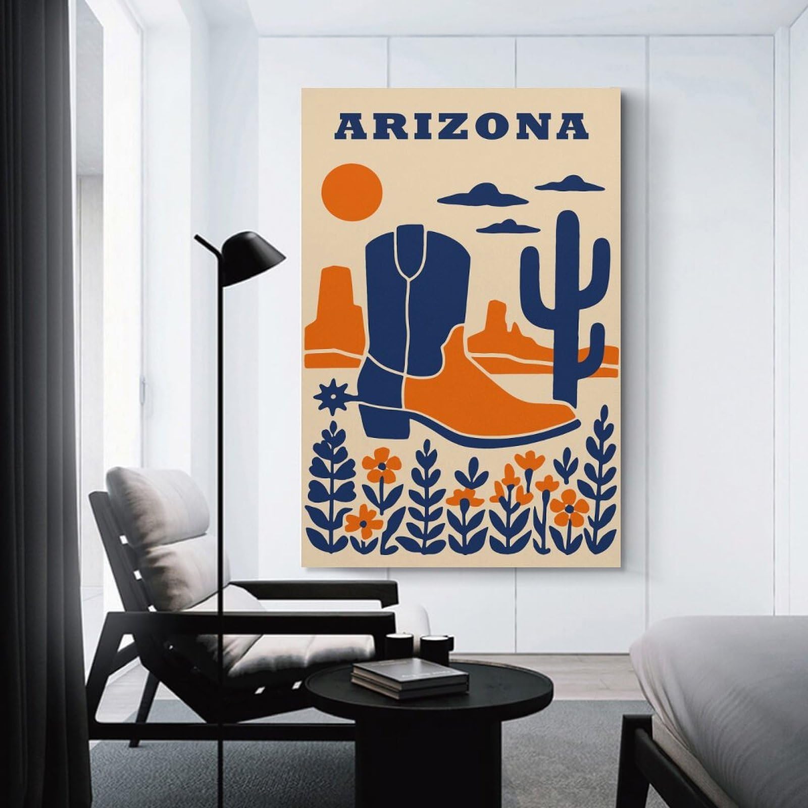 Junmoney Arizona Desert Cowboy Boot Illustration Decorative Wall Artwork 24x36inch(60x90cm), for New Homes, Bedrooms Or Workspaces, A Wall Art Gift for Fresh Interiors