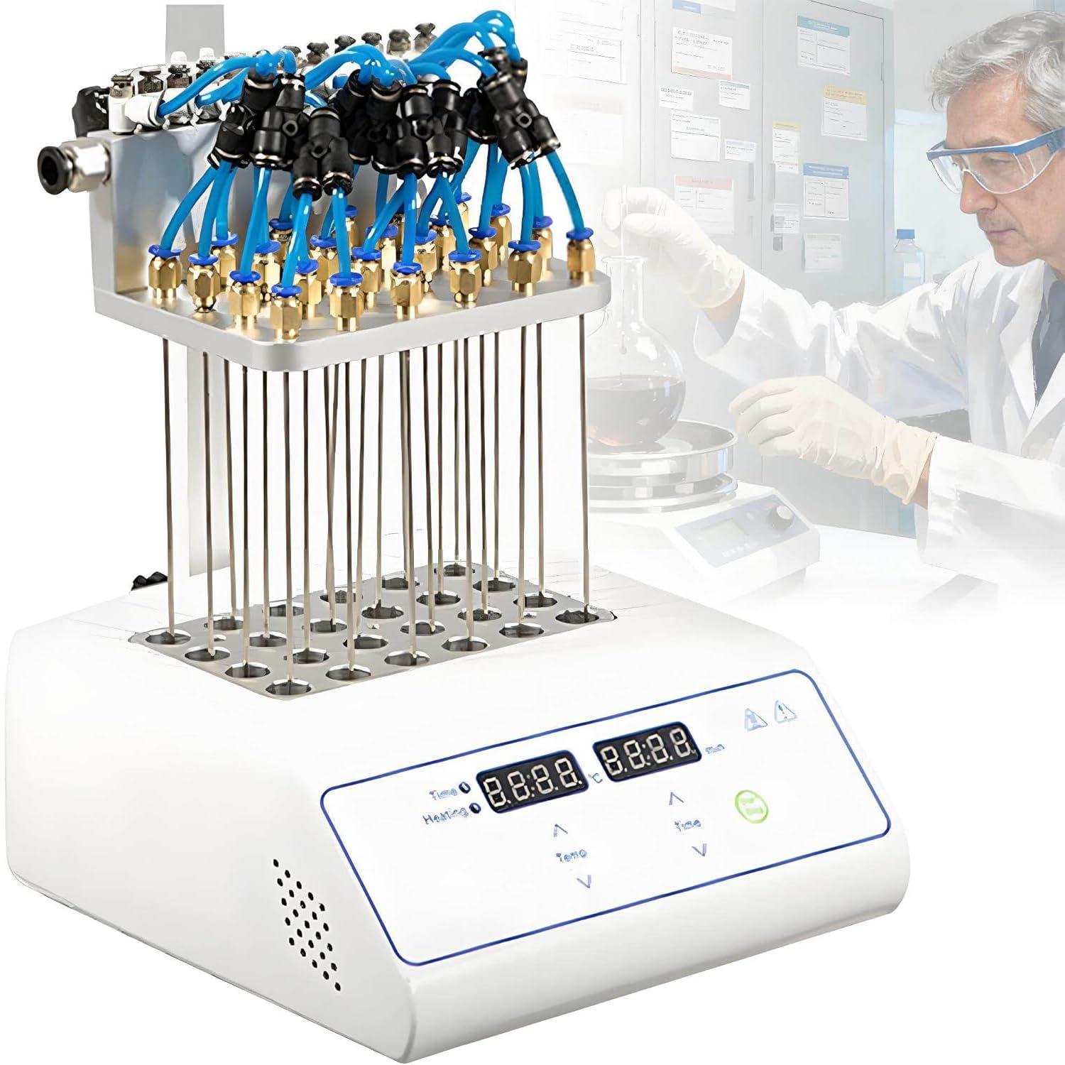 YXZYFPP Lab Sample Evaporator, Nitrogen Sample Concentrator, Adjustable Height, 99h 59min Timer, Efficient Sample Preparation, Temperature Range RT+5℃ to 180℃ (24G)