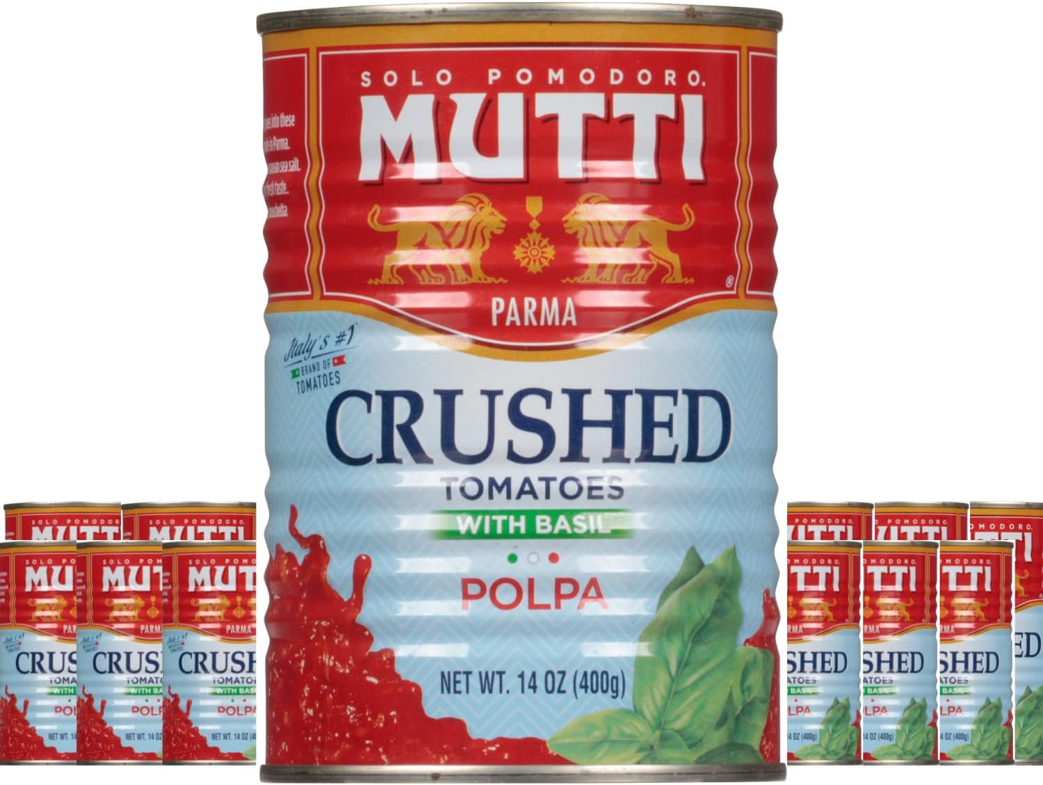 14 oz. 12 Pack of Finely Chopped Tomatoes with Basil from Italy’s #1 Tomato Brand
