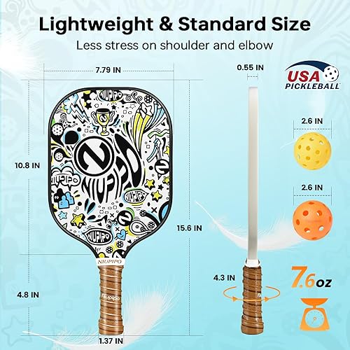 Miniatura 3 de niupipo Pickleball Paddles, Pickleball Paddles Set of 2, Fiberglass Surface, Polypropylene Honeycomb Core, Cushion Grip, Lightweight Pickleball,
