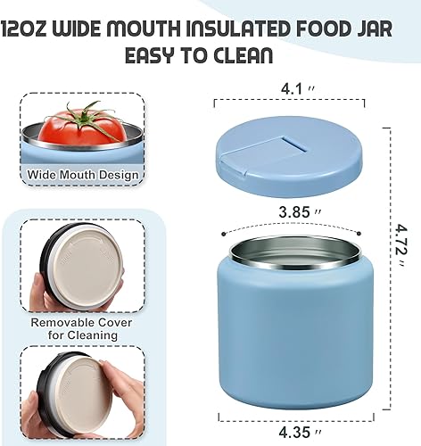 Miniatura 25 de Termo de sopa de 13.5 onzas para niños con tapa de hebilla, recipiente de comida aislado al vacío, boca ancha, a prueba de fugas, acero inoxidable