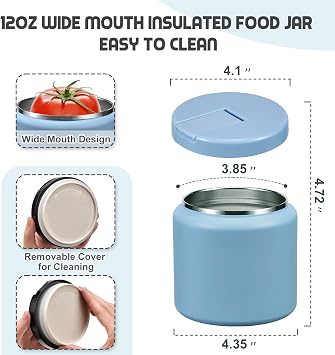 26oz Soup Thermo for Hot Food Kids with Buckle Lid Insulated Vacuum Food Jar Wide Mouth Leakproof Stainless Steel Lunch Container (Blue)