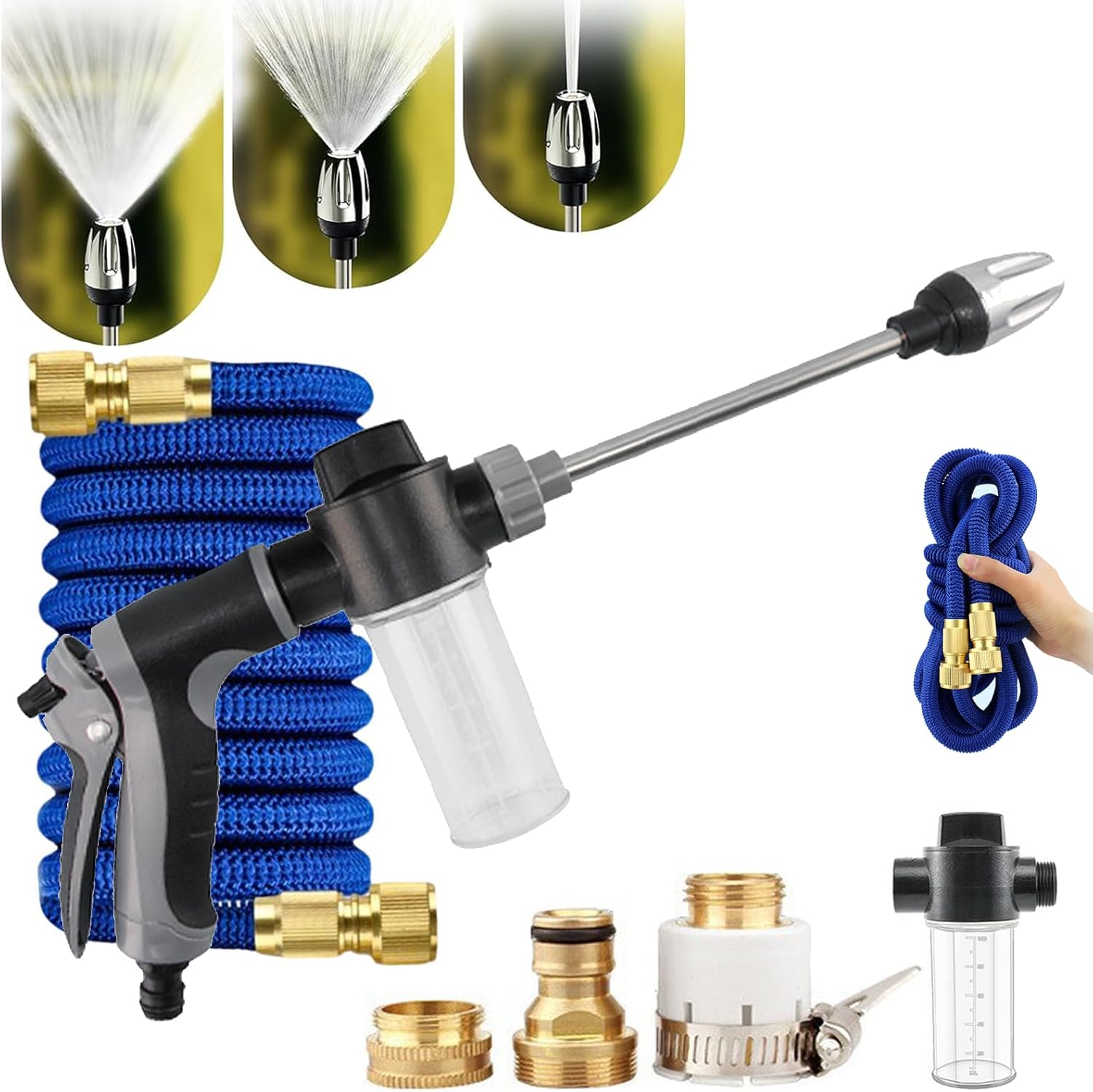Pressure Washer Nozzle, High Pressure Garden Hose Nozzle with 360° Rotating Nozzles, 2026 Upgrade Turn Any Hose Into a High Pressures Water Washer, Fit with U.S. 3/4In Threaded Hoses (1Set+Hose(7.5m))