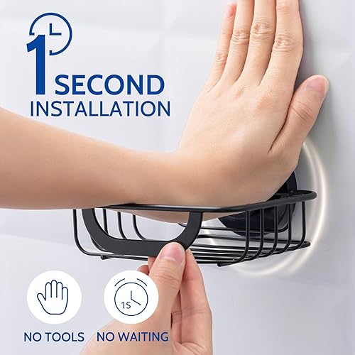 Miniatura 7 de Jabonera con ventosa con 4 ganchos, bandeja de ahorro de jabón de acero inoxidable para pared de ducha, baño, cocina, soporte para barra de jabón