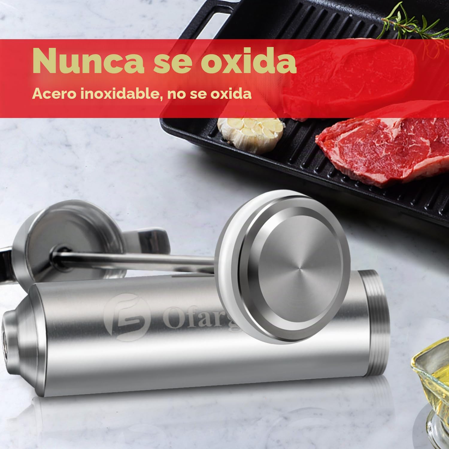 Ofargo Inyector de Condimento con 4 agujas de adobo, Se Utiliza para el Condimento de Carnes Como Carne de res, Pollo, Pavo; Jeringuilla Cocina 60 ml/2 oz; Con bolsa de EVA para guardarlo fácilmente