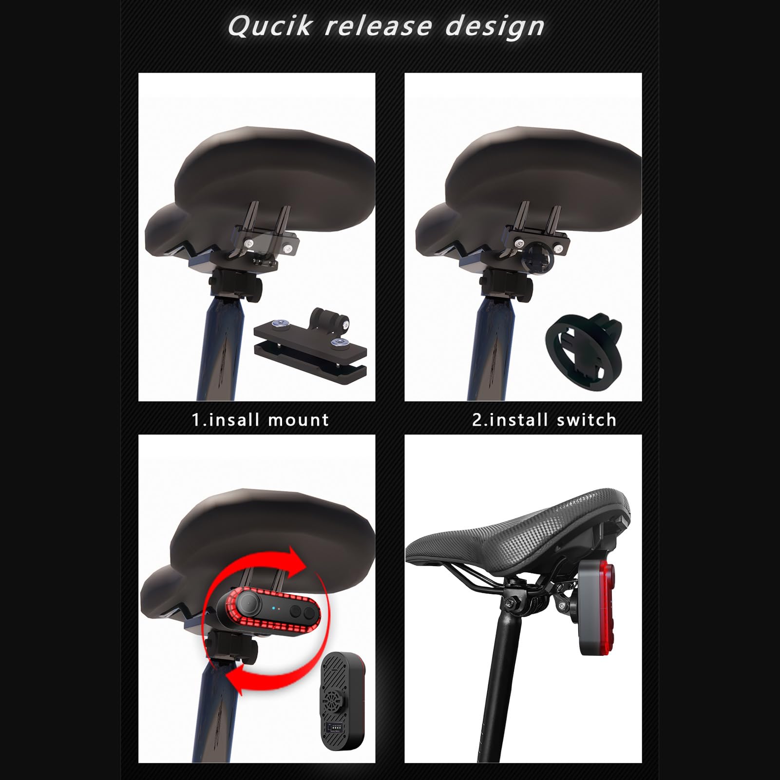 Caméra de Vélo avec Feu Arrière, Caméra de Recul HD 1080P avec Grand Angle, étanche IPX6, Autonomie de la Batterie 6H, pour une Conduite de Nuit en Toute sécurité