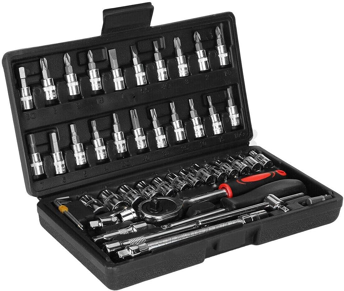 UHTQ 46pcs Socket Ratchet Wrench Set Tool box Tool set Tool bag Storage box Tool box