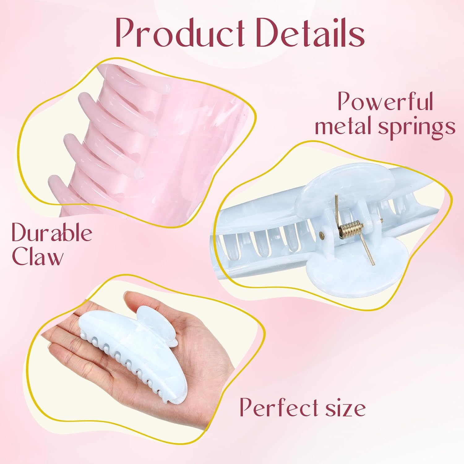 12 Pcs Large Acrylic Hair Claw Clips for Women Cute Non-slip Hold Jaw Clamps Bulk for Thick or Thin Hair French Barrettes Accessories(Sweet Colors,Marble Pattern Style)