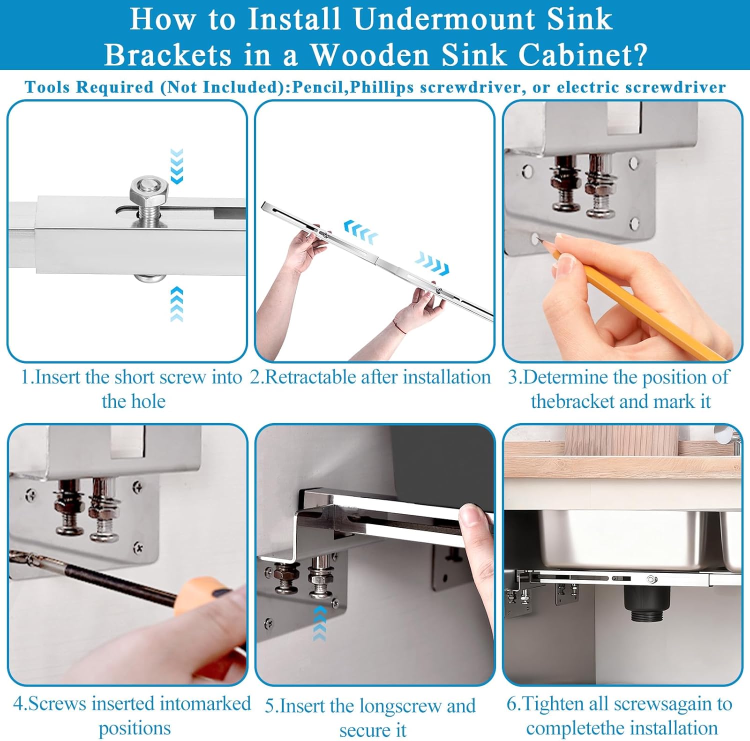 Undermount Sink Bracket, Stainless Steel Adjustable Undermounts Sinks Support, Horizontal Installation Save Space, Kitchen Sink Installation Part for Heavy Duty Undermount Sinks, 28-39.4 in/71-100cm