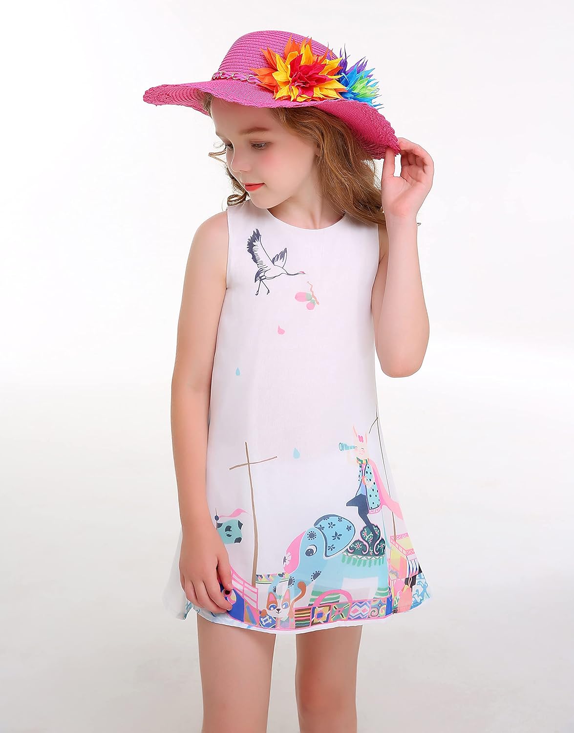 Bienvenu Kids Girls Multi-Colors Large Brim Flower Beach Straw Sun Hats