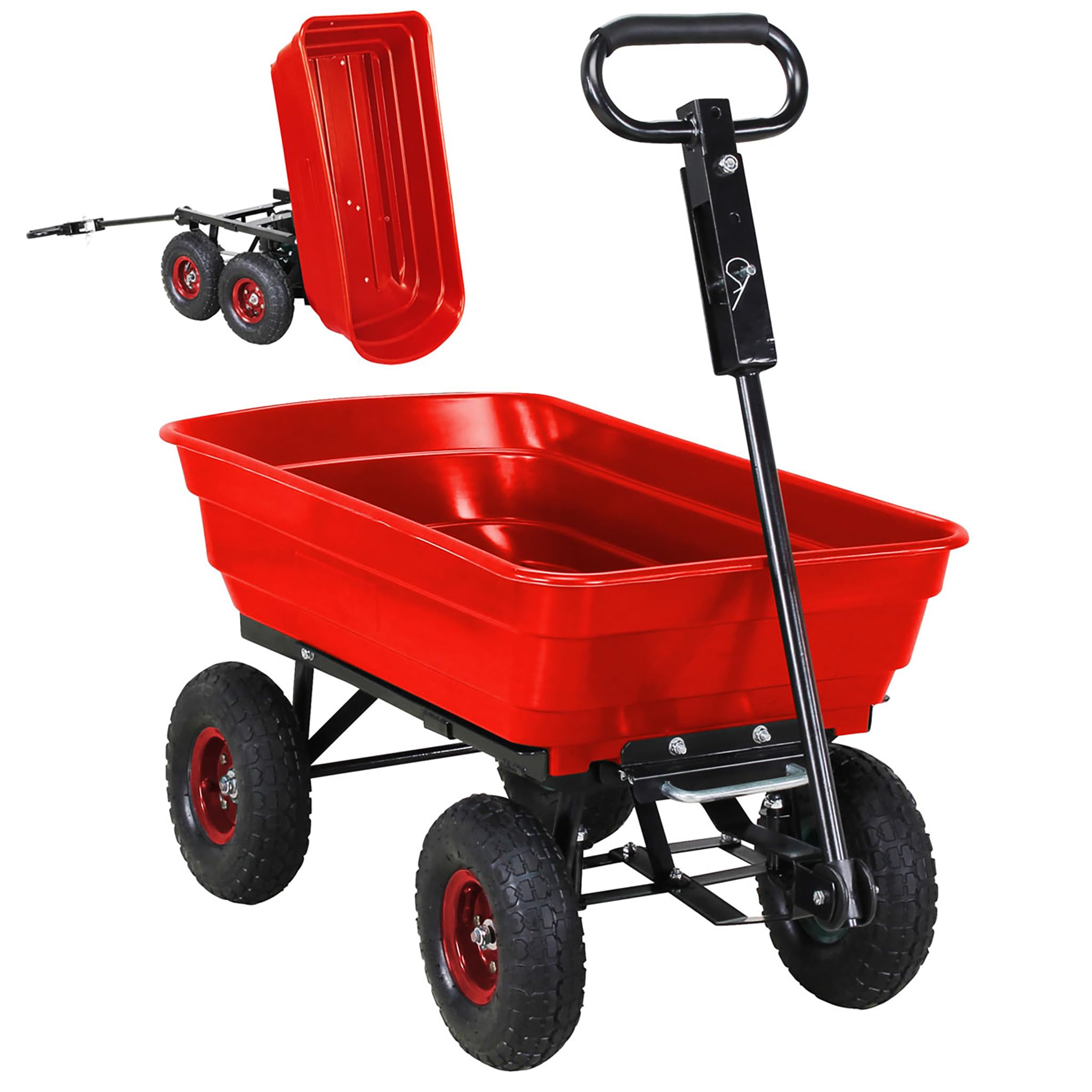 Miweba Bollerwagen Dumper | 𝟑𝟎𝟎 kg Traglast - Luftreifen - Volumen 75 L - Kippfunktion - Sackkarre - Schubkarre - Transportwagen - Kinderwagen - Handwagen - Gartenwagen - Wagen - Kippwagen (Rot)