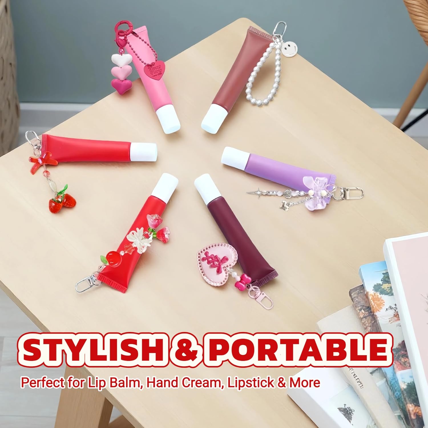12 Pack Finished Lip Gloss Keychain Holders for Women – Cute Lip Balm Keychain Bulk with Charms, Heart shape,Strawberry Butterfly Bow Design, Lip Gloss Holder Keychain for Purse or Keys Accessories - Image 7