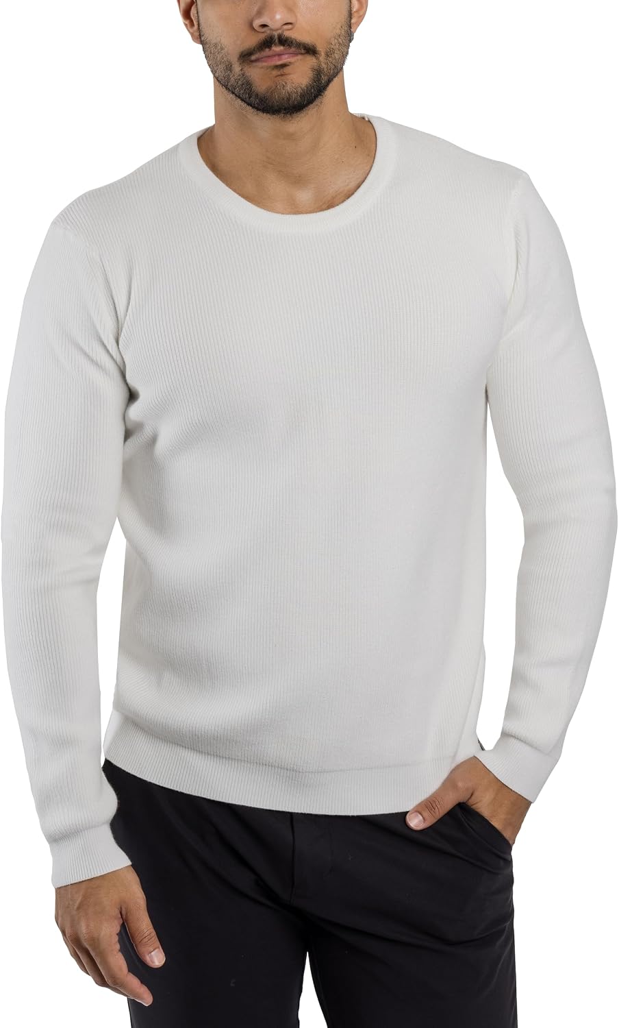 Men's Ribbed Crew Neck Comfortable Fit Sweater, Men's Long Sleeve Mid-Weight Pullover Sweater for Fall