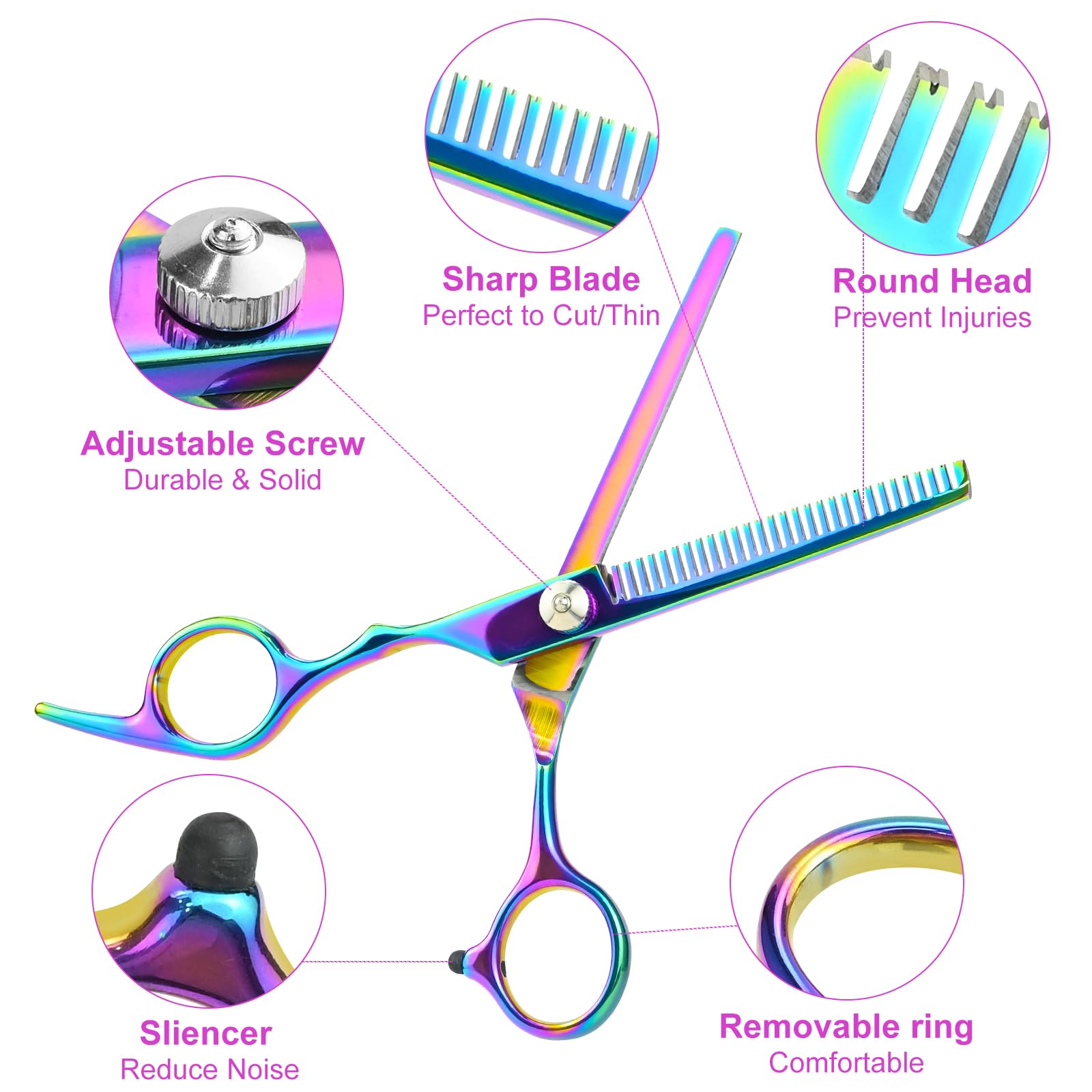 13Pcs Scissors Hair Hairdressing Professional Shears Set, Thinning Cutting Clip Comb Stainless Steel Cut Pouch Kit Salon Barber Women Men Kids Black (Purple) - Image 2