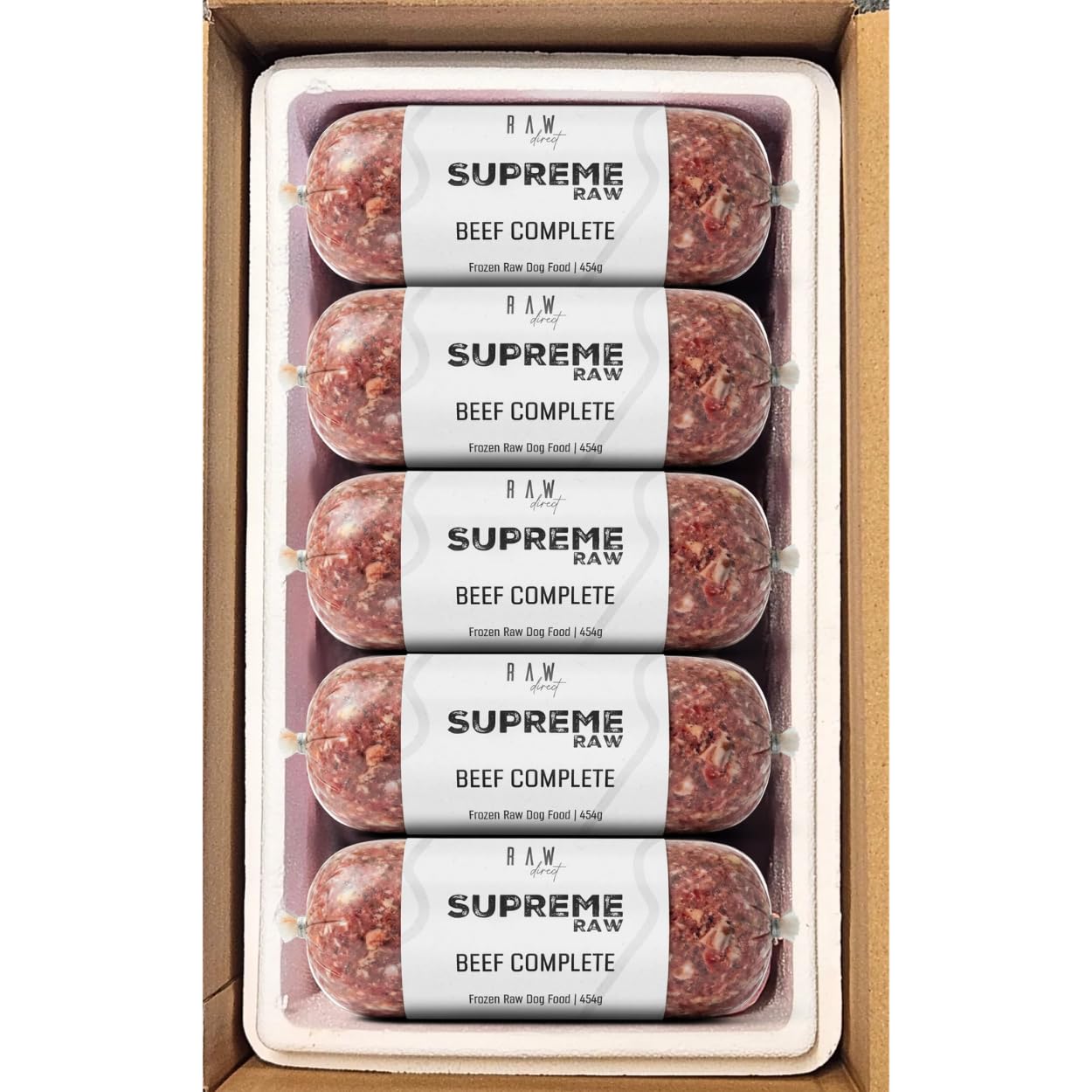 RAW DIRECT Supreme Raw Frozen BARF Dog Food - 454g Rolls - Variety Flavours – Box of 10, 20, 30 Rolls - Premium Natural Barf Diet - High-Protein, Grain-Free & Nutrient-Rich (10, BEEF COMPLETE) — image 1