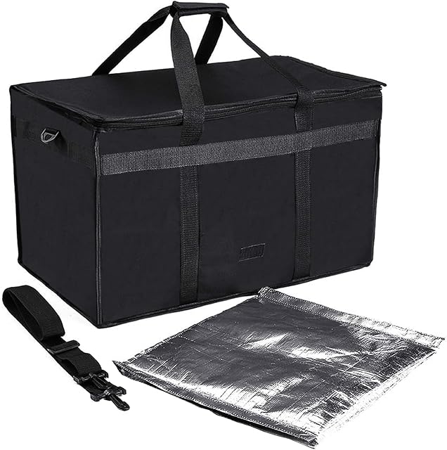 OGEFOTED Insulated Food Delivery Bag with Dividers 58x35x38cm Large Thermal Food Warmer Bag for Pizza, Indian, Chinese, Catering Takeaway Bags, Black