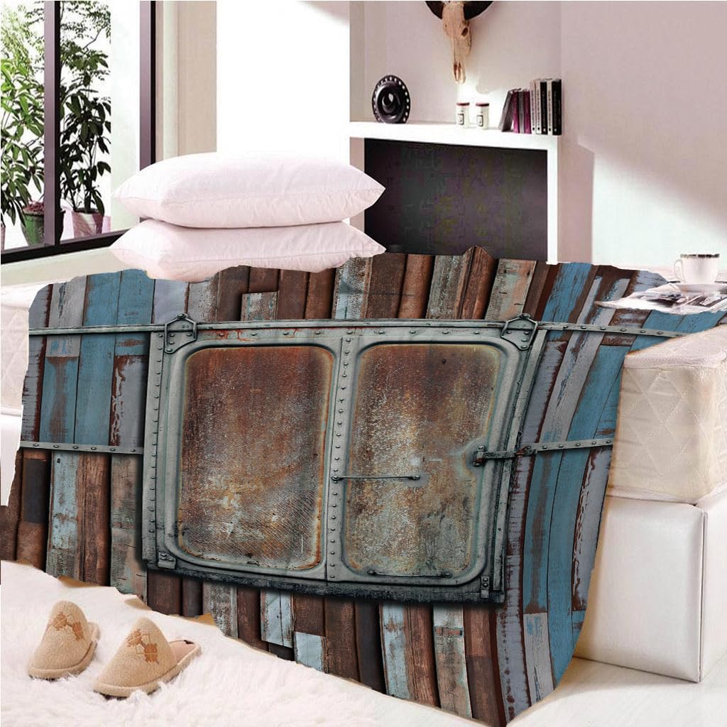 Manta De Franela De Microfibra 180X220Cm Manta De Felpa Suave Para Sofá Cama 3D Ventana De Metal En Mal Estado Retro Impresión Patrón Manta Polar Invierno Gruesa Y Esponjosa Caliente Transpirable