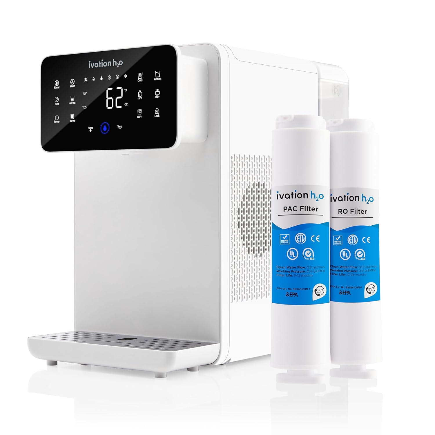 Ivation H2O Hot & Cold Countertop Reverse Osmosis Water TDS Filter System PAC Replacement Filter IVAW51PACRF